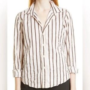 Frank & Eileen Women’s XS Barry Crinkle Striped Shirt - Cream and Black Fall